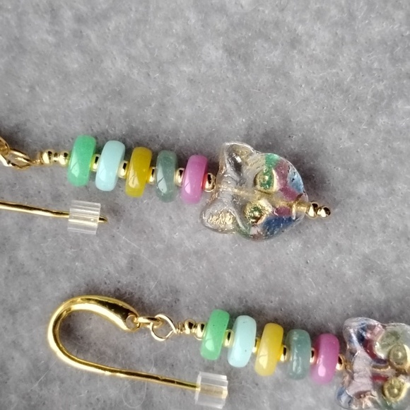 Hand Crafted Colorful Gems And Czech Glass Cat Earrings - Picture 5 of 5